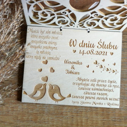 Drewniana kartka ślubna - ażurowa
