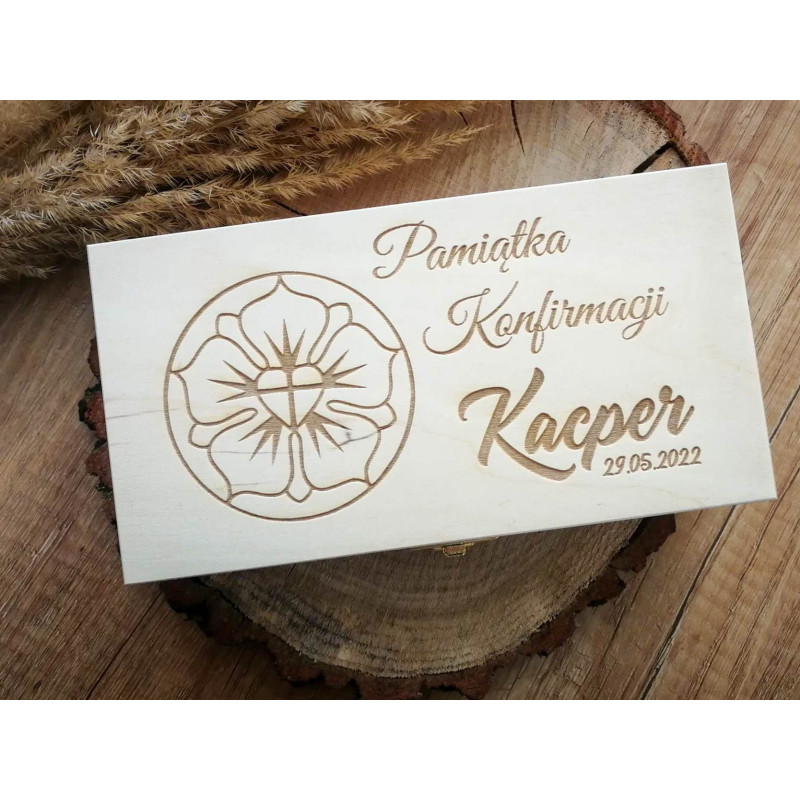 Pudełko pamiątka na pieniądze Konfirmacja z życzeniami