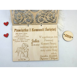 Drewniana kartka Pierwsza Komunia Święta