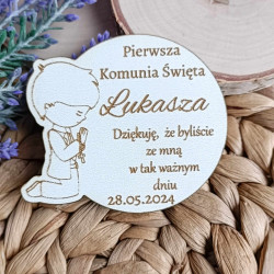 Podziękowanie dla gości magnes Pierwsza Komunia Święta białe