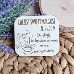 Podziękowanie dla gości magnes Chrzest Święty białe