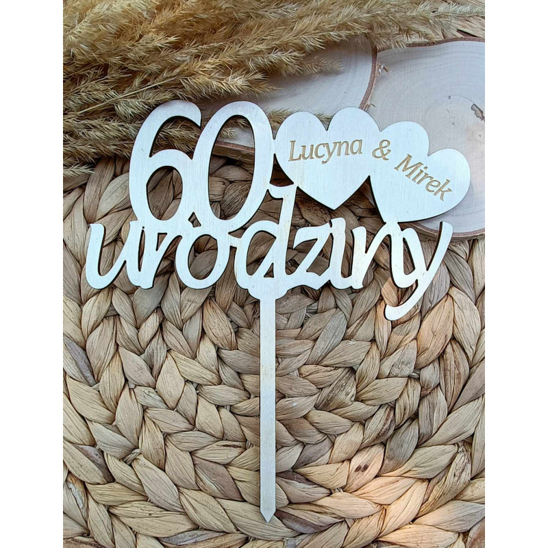 Topper na tort - 60 urodziny / wspólne + imiona - dla dwóch osób