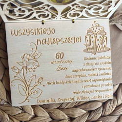 Drewniana kartka urodzinowa - ażurowa złota