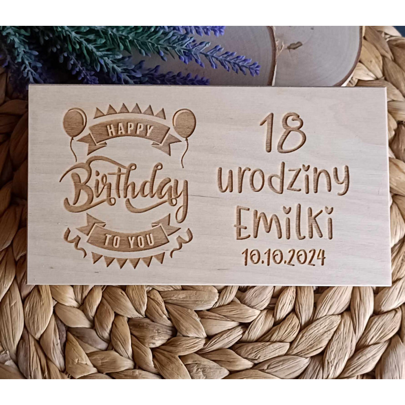 Pudełko na pieniądze 18-urodziny + życzenia