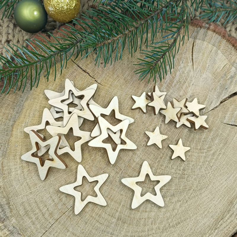 Drewniane gwiazdki - scrapki 3,5cm + 1,5cm - 20sztuk