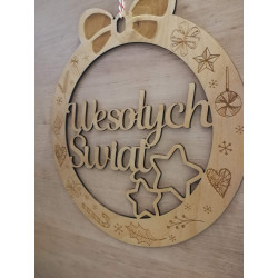Drewniany wianek /dekoracja Boże Narodzenie "Wesołych Świąt"