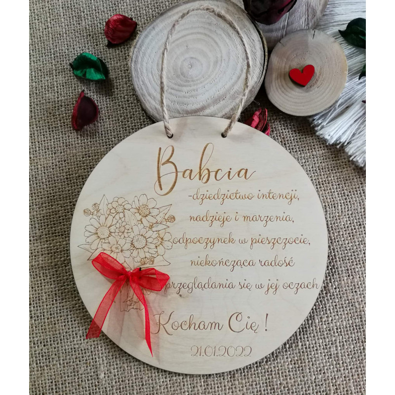 Drewniana tabliczka z życzeniami dla Babci